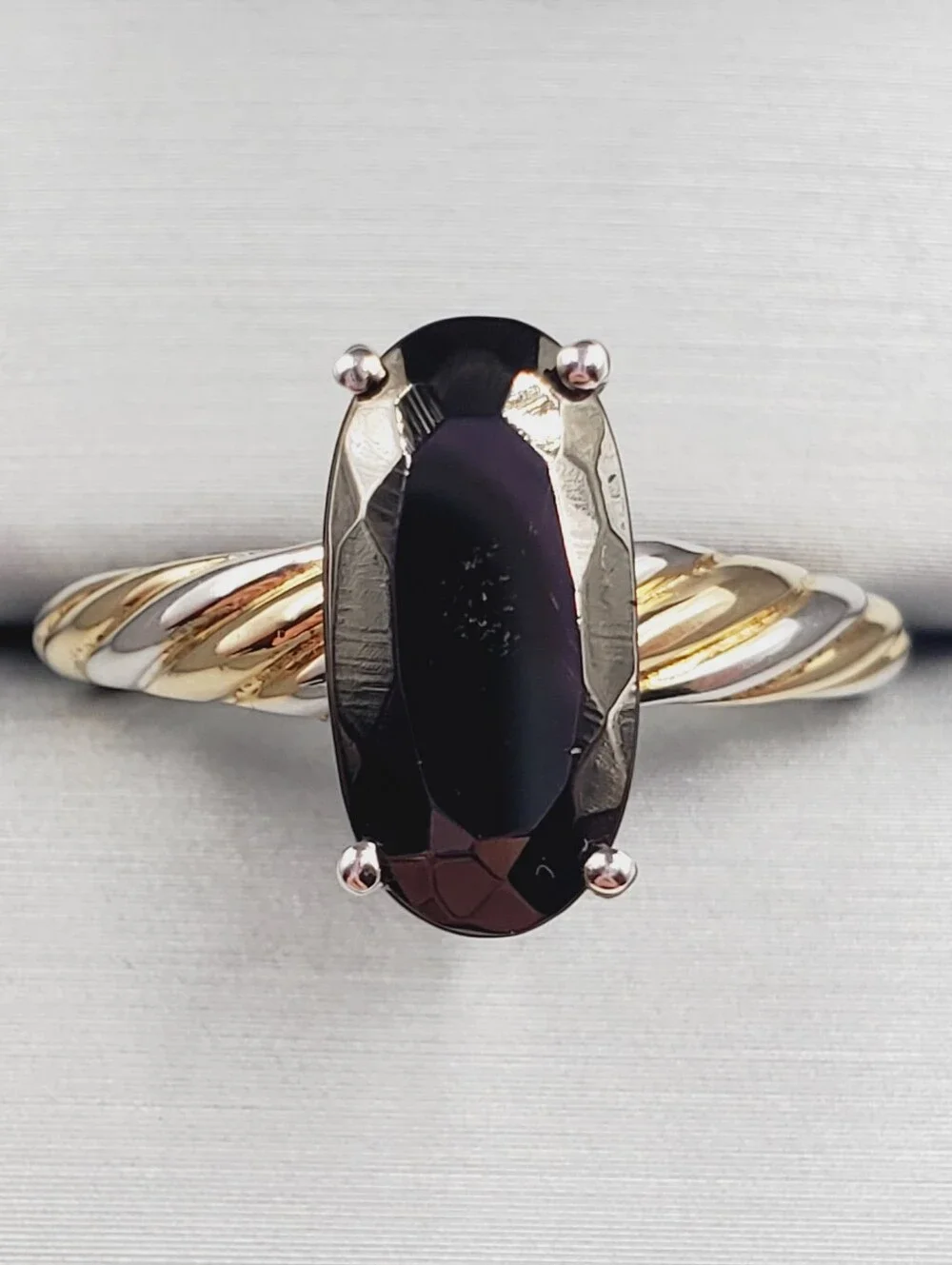 Oval Black Spinel Yellow Gold - 925 Sterling Silver Two Tone Ring